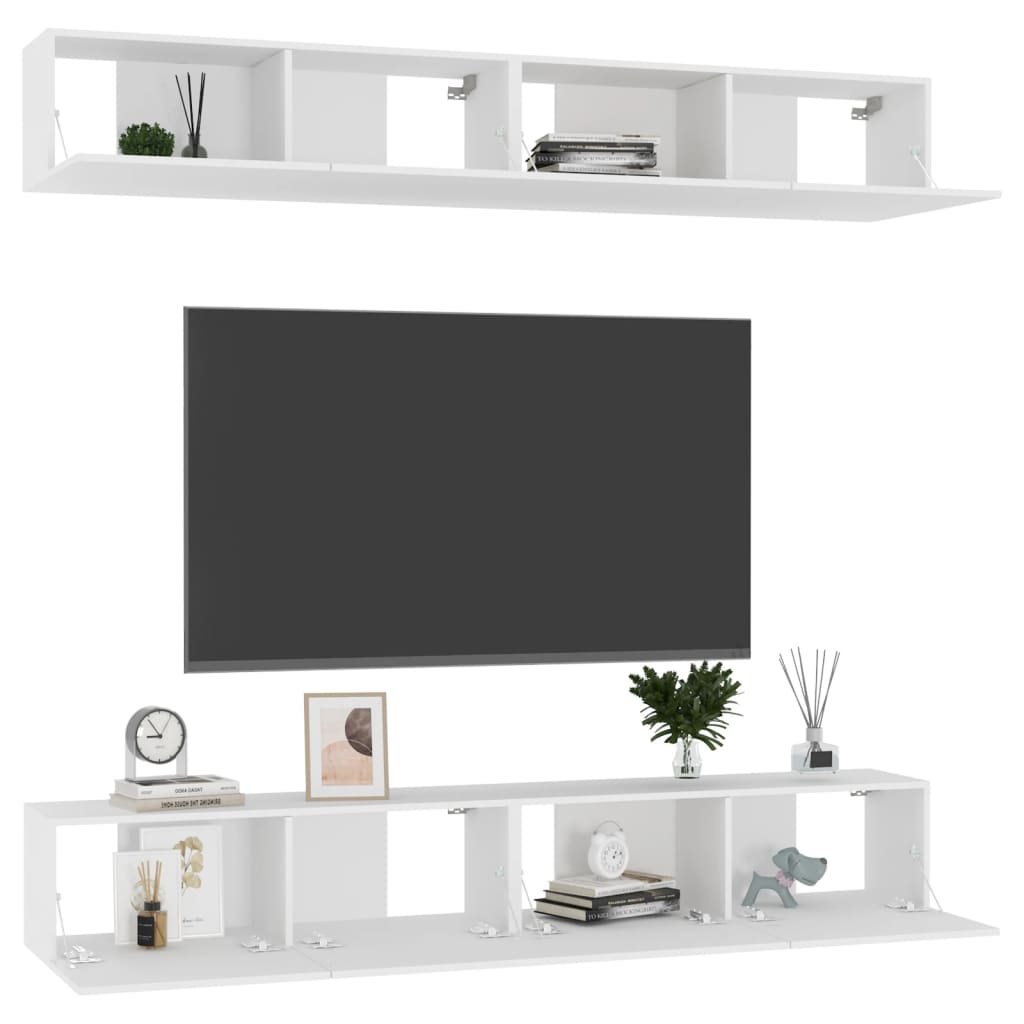 tv-skabe 4 stk. 100x30x30 cm konstrueret træ hvid