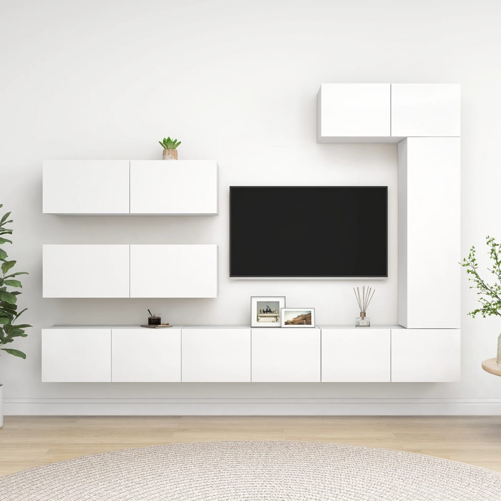 tv-møbel 7 dele konstrueret træ hvid