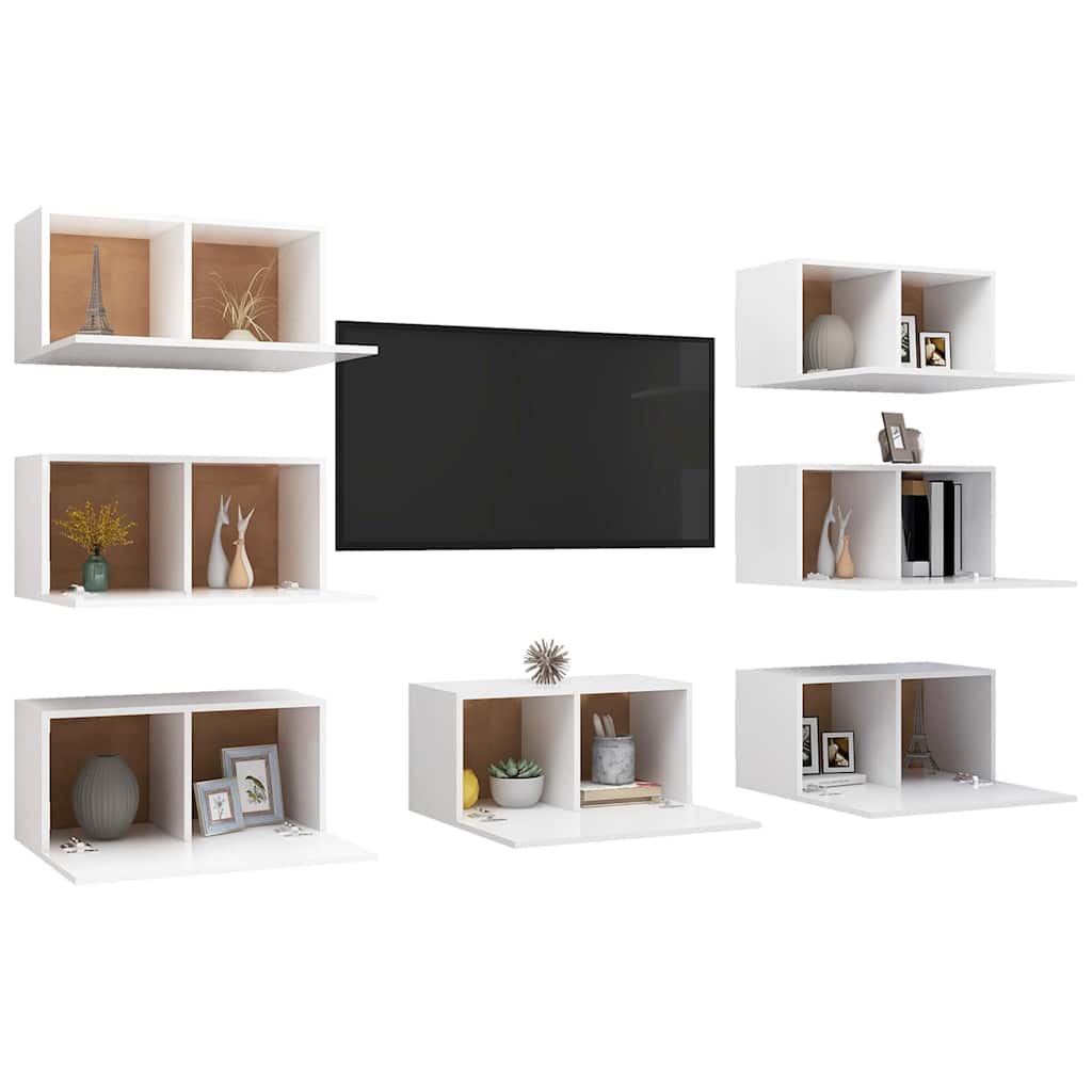 tv-skabe 7 stk. 30,5x30x60 cm konstrueret træ hvid