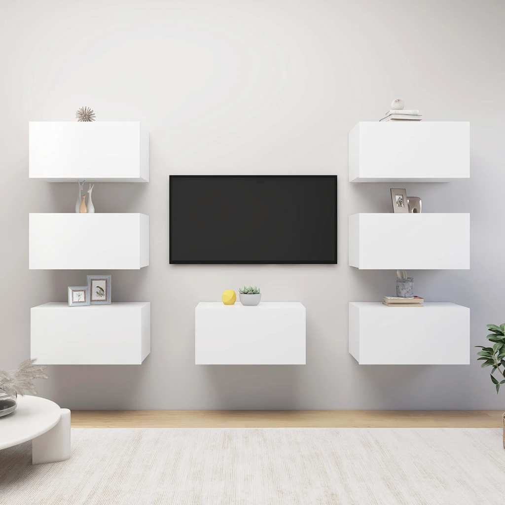 tv-skabe 7 stk. 30,5x30x60 cm konstrueret træ hvid