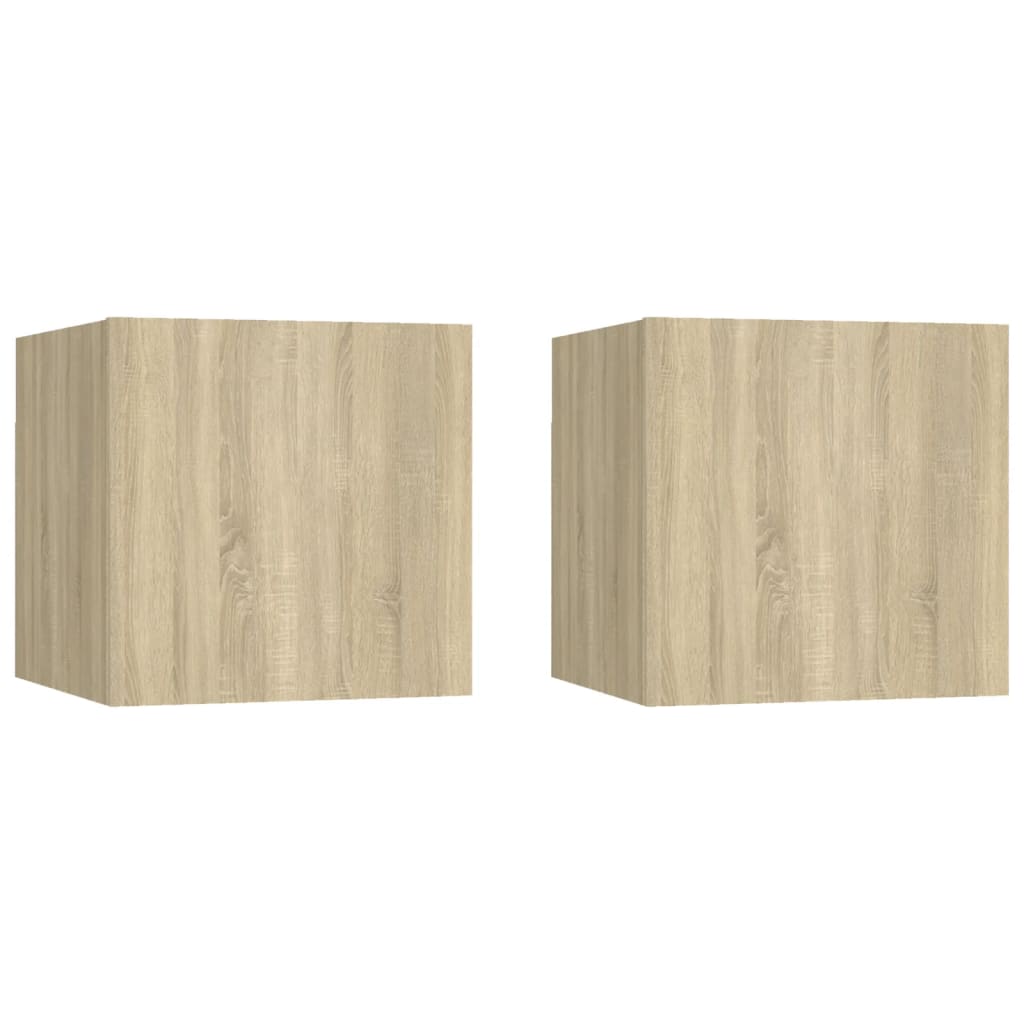 sengeskabe 2 stk. 30,5x30x30 cm konstrueret træ sonoma-eg