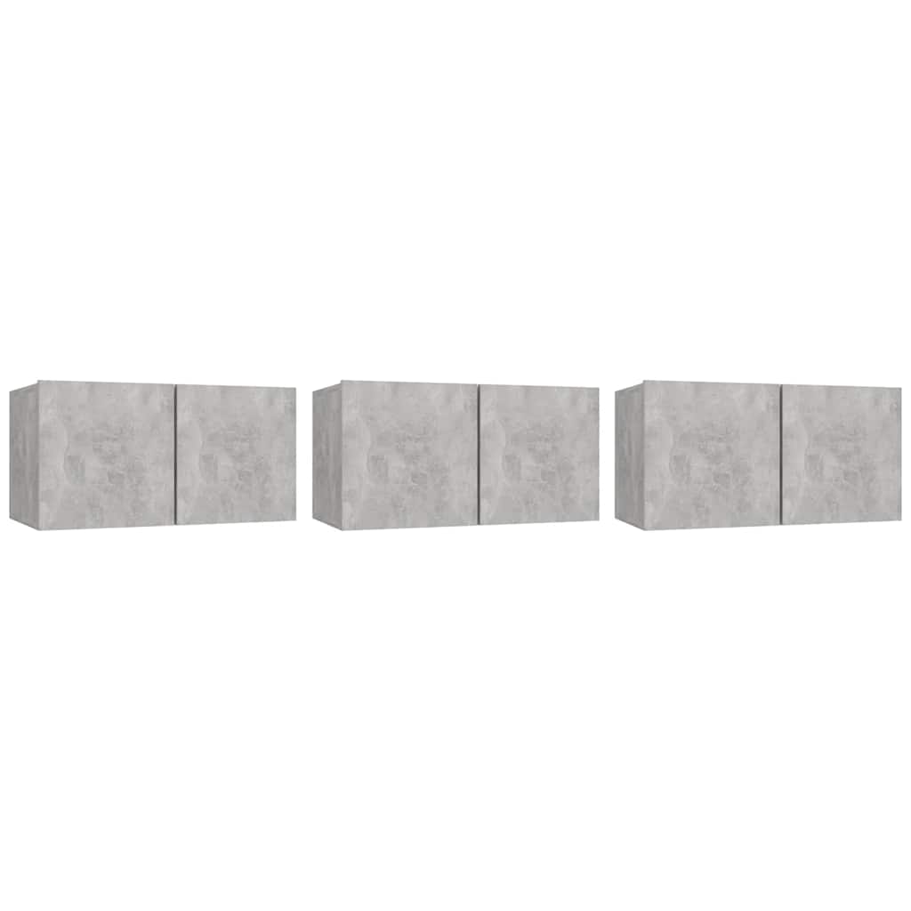 væghængte tv-skabe 3 stk. 60x30x30 cm betongrå
