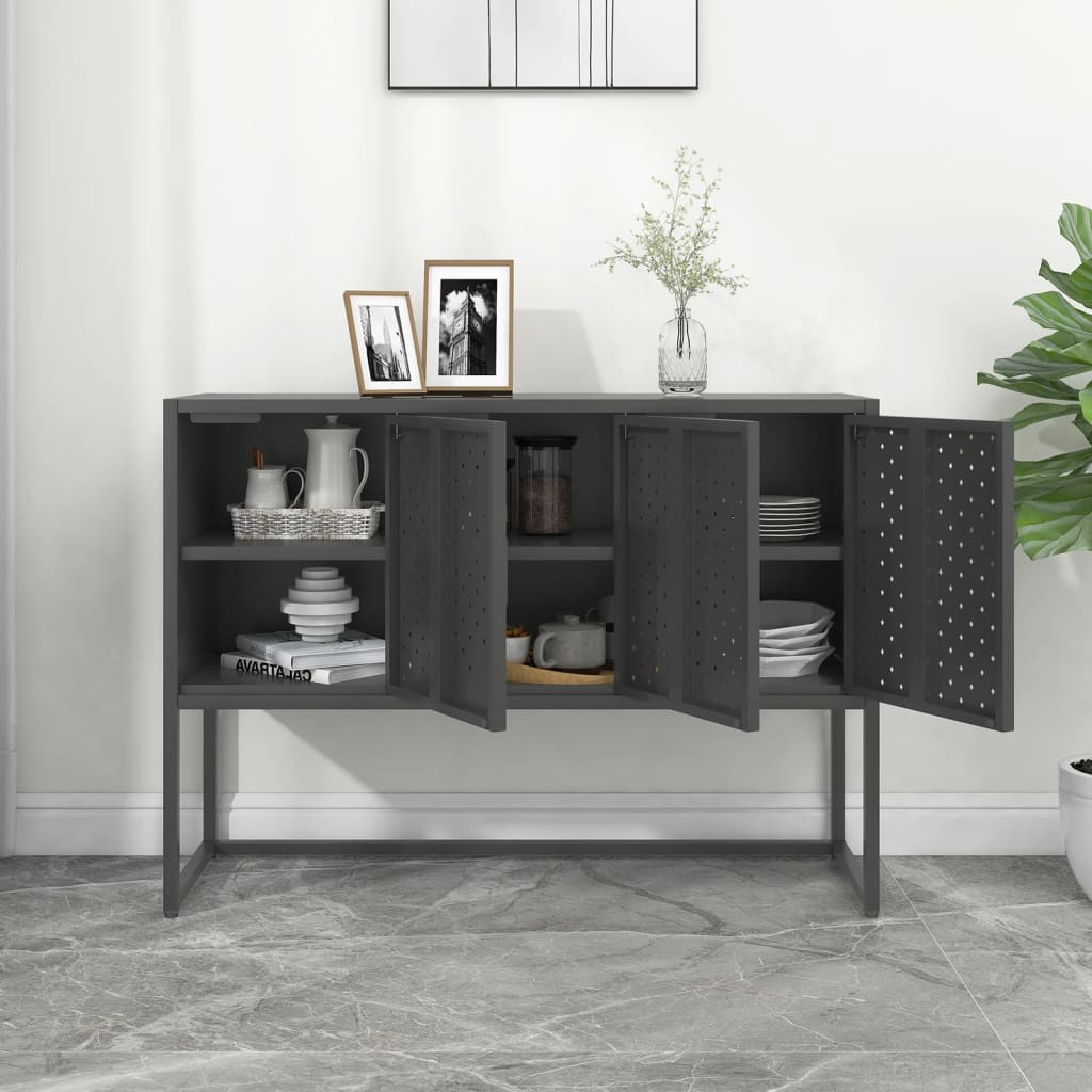 skænk 105x35x75 cm stål og glas antracitgrå