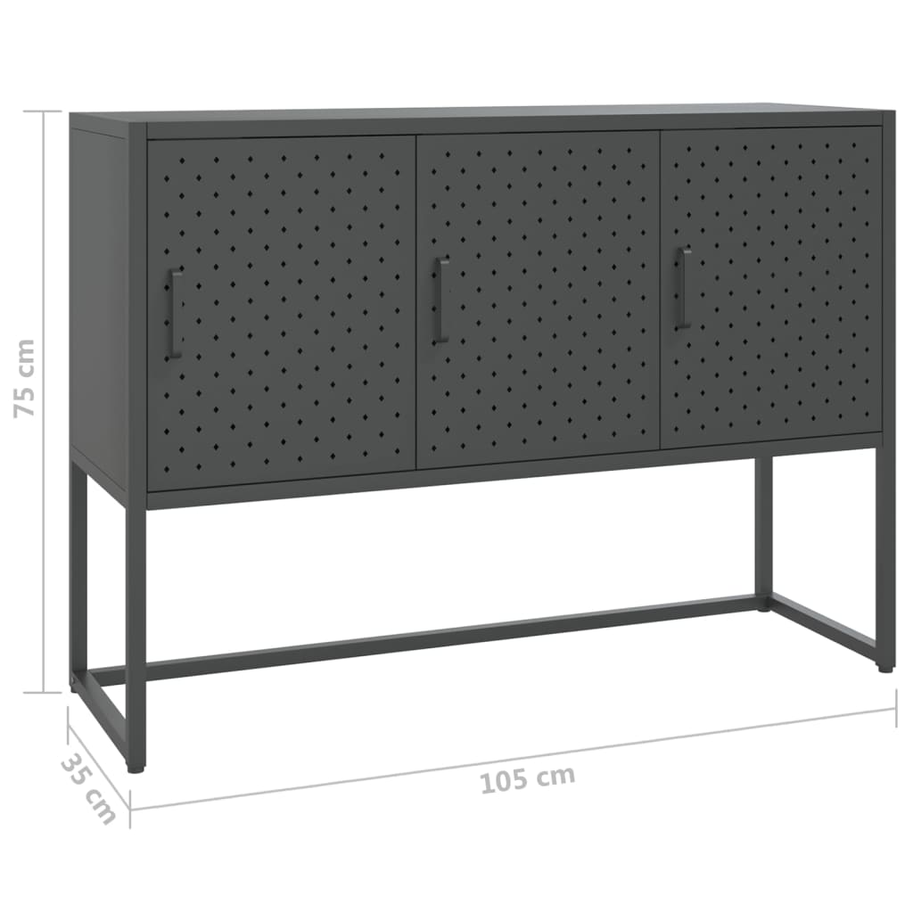 skænk 105x35x75 cm stål og glas antracitgrå