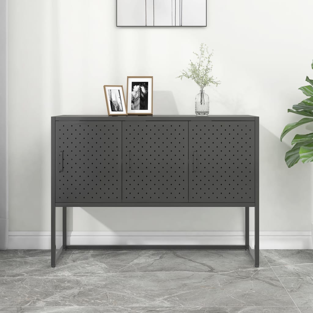 skænk 105x35x75 cm stål og glas antracitgrå