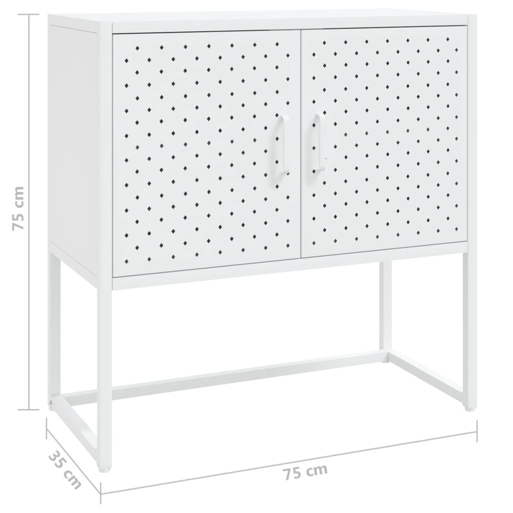 skænk 75x35x75 cm stål og glas hvid