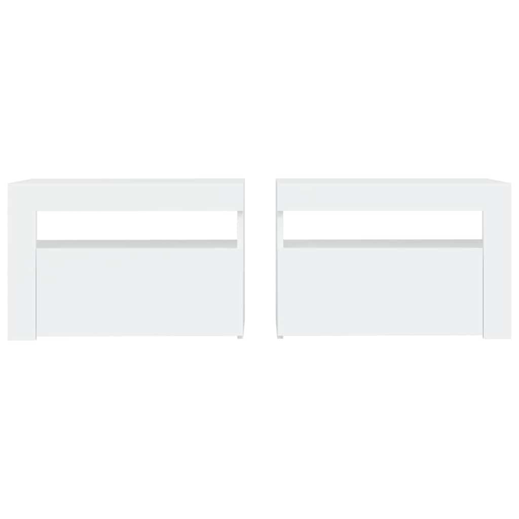 sengeborde med LED-lys 2 stk. 60x35x40 cm hvid