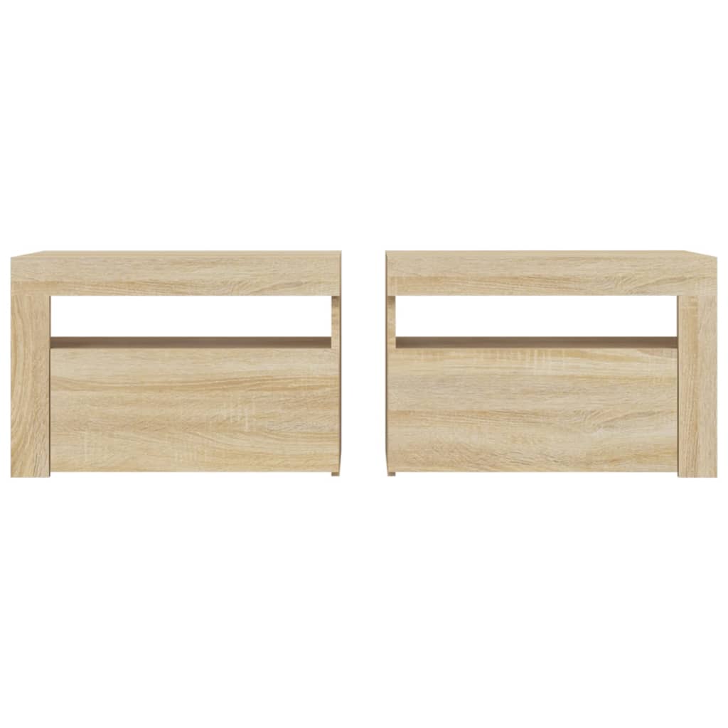 sengeborde med LED-lys 2 stk. 60x35x40 cm sonoma-eg