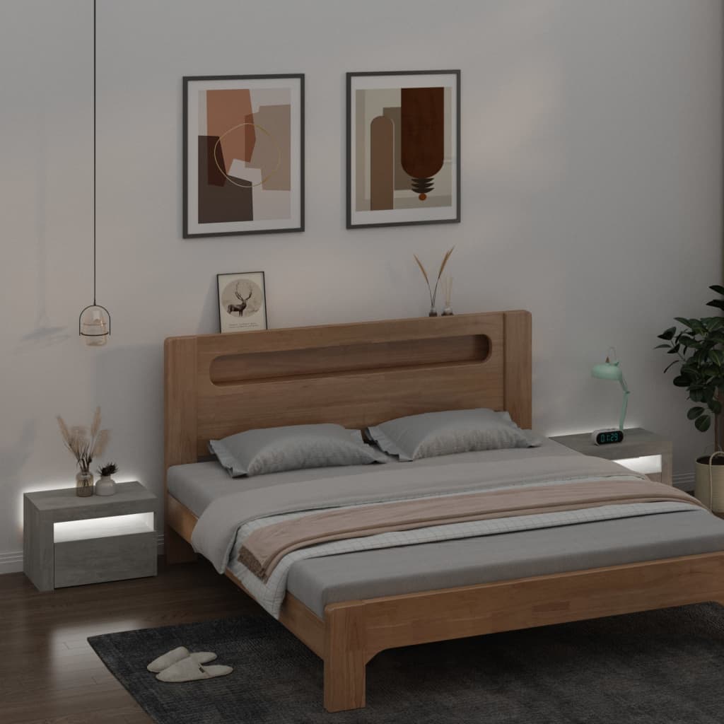 sengeborde med LED-lys 2 stk. 60x35x40 cm betongrå