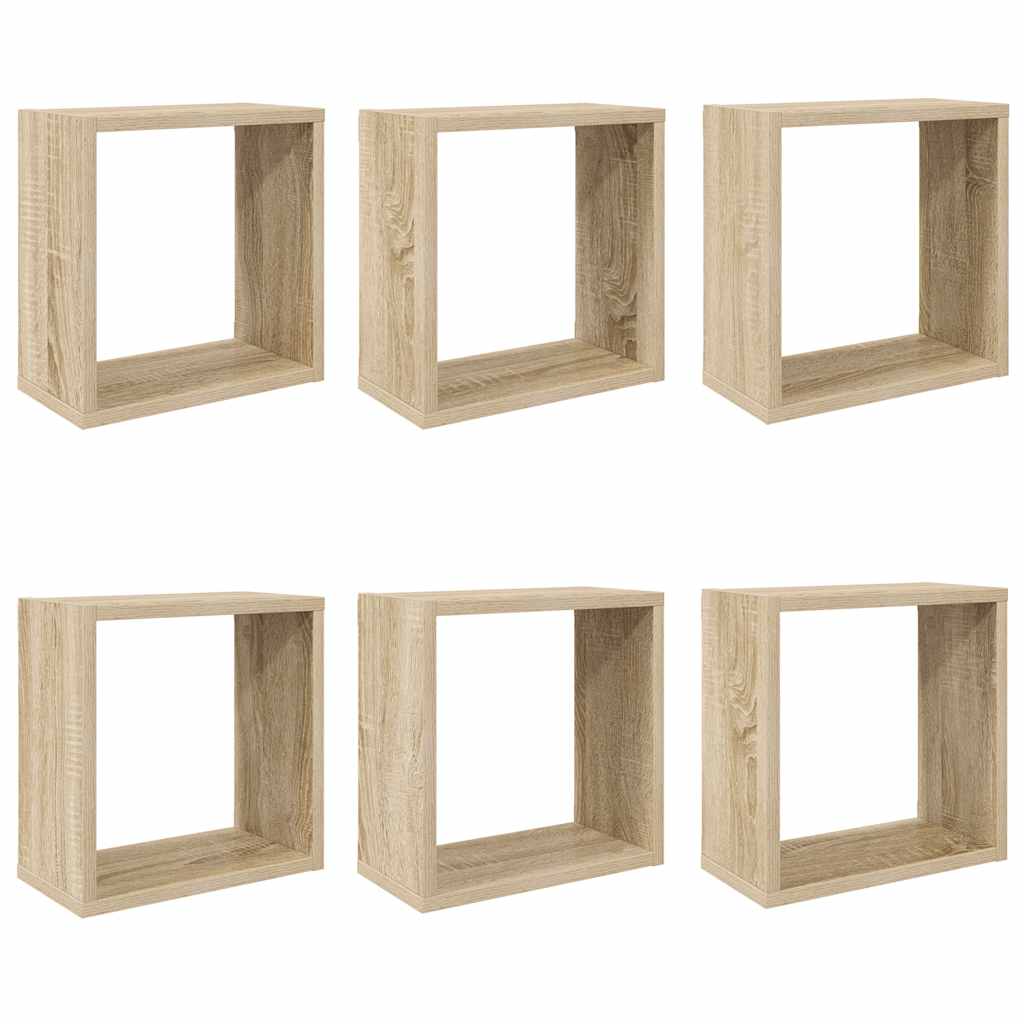 væghylder 6 stk. 30x15x30 cm kubeformet sonoma-eg