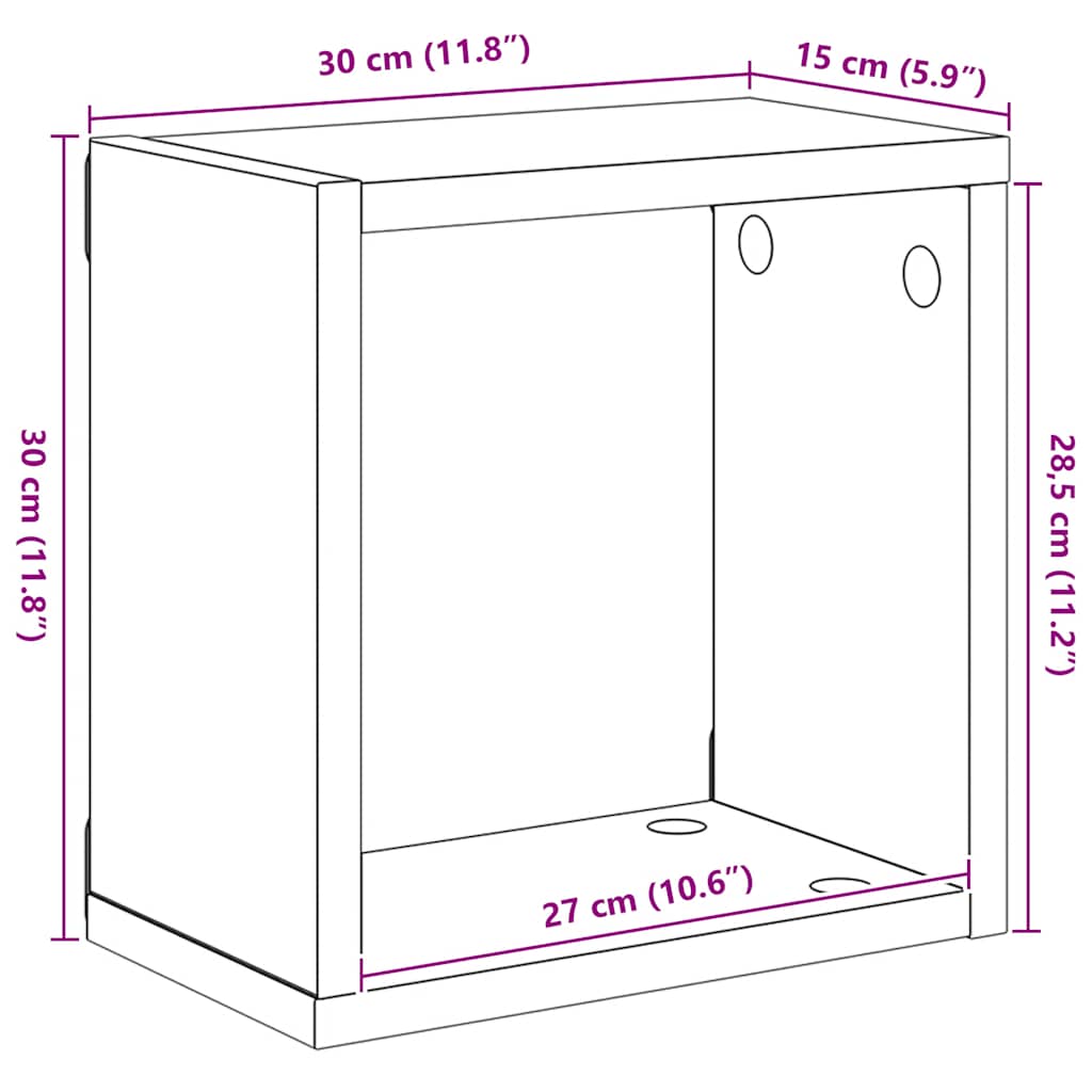 væghylder 6 stk. 30x15x30 cm kubeformet sonoma-eg