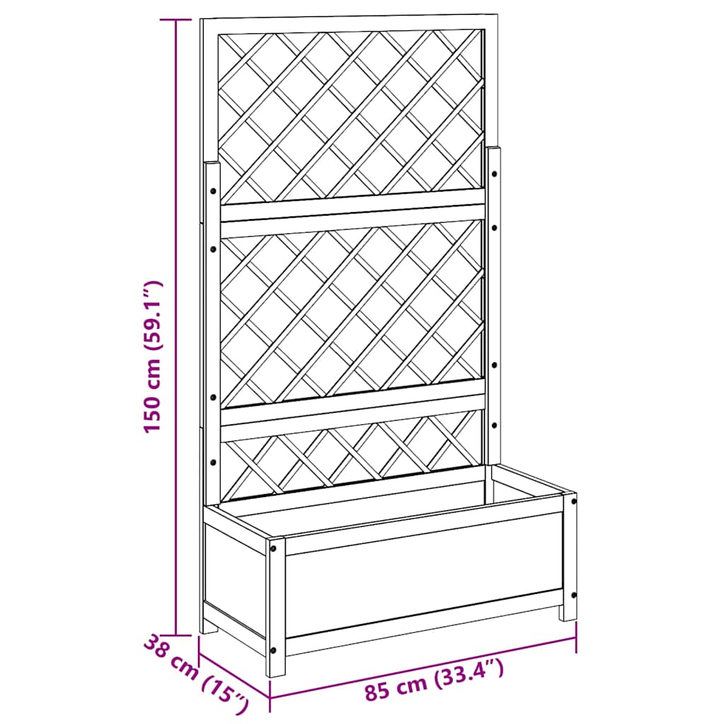 forhøjet plantekasse m. espalier 85x38x150 cm massivt akacietræ