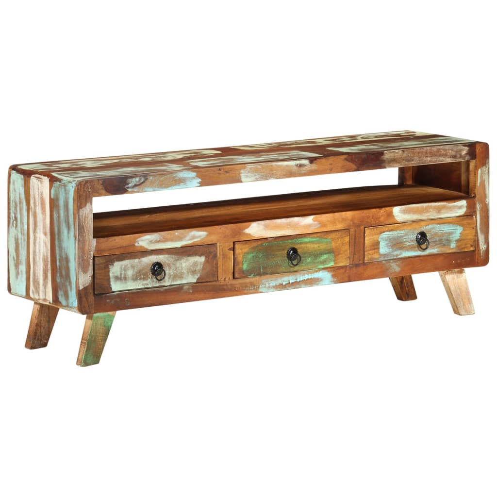 tv-bord 110x30x40 cm massivt genbrugstræ flerfarvet