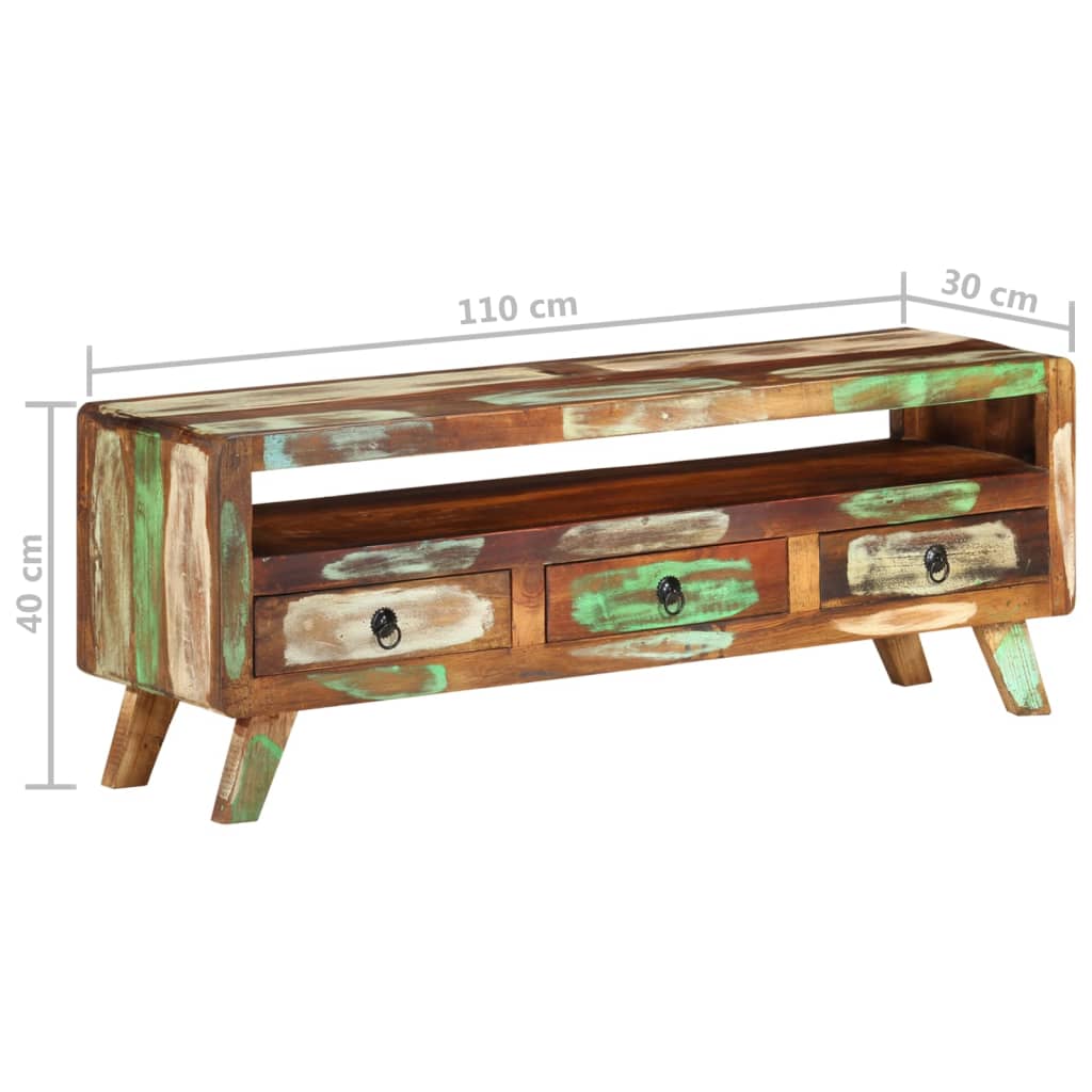 tv-bord 110x30x40 cm massivt genbrugstræ flerfarvet