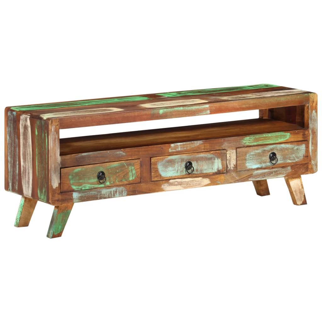 tv-bord 110x30x40 cm massivt genbrugstræ flerfarvet