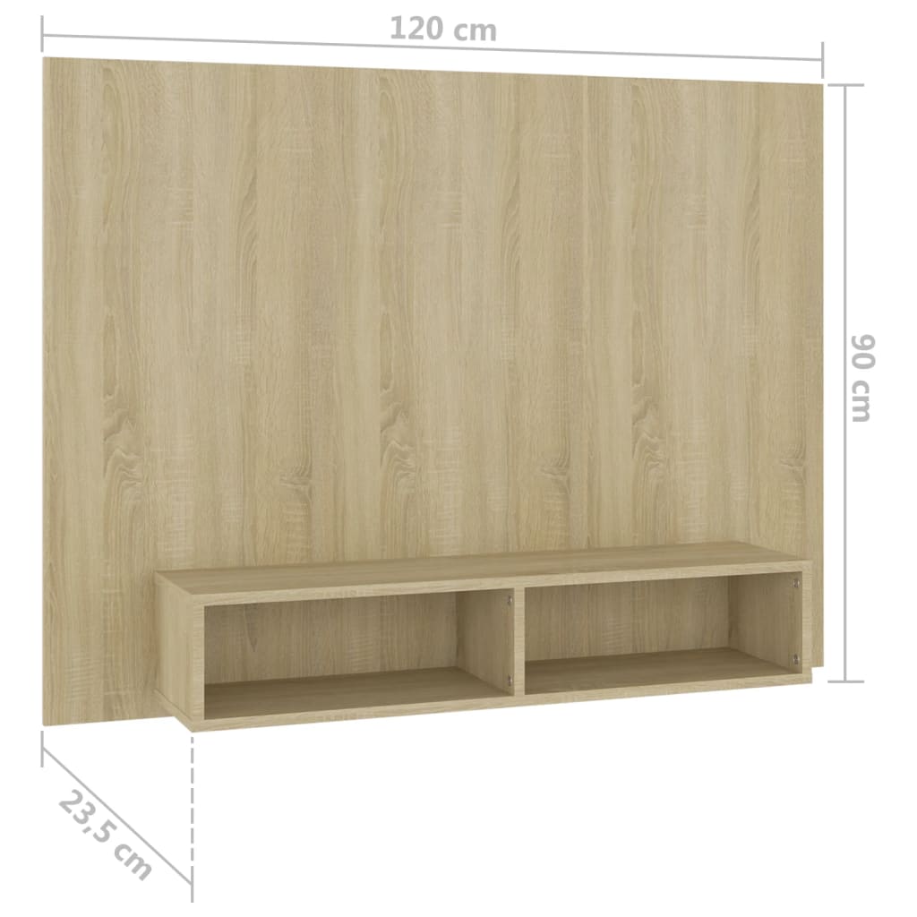 væghængt tv-skab 120x23,5x90 cm konstrueret træ sonoma-eg
