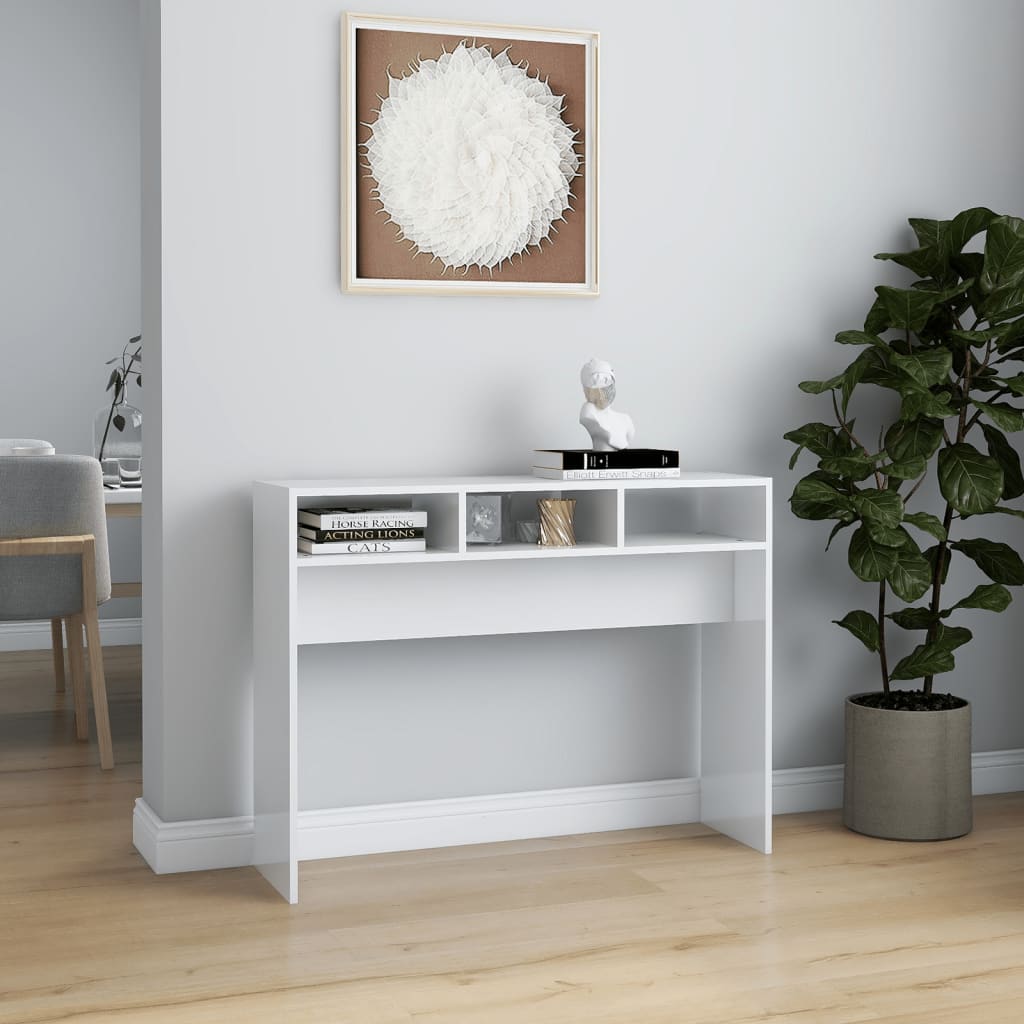 konsolbord 105x30x80 cm konstrueret træ hvid højglans