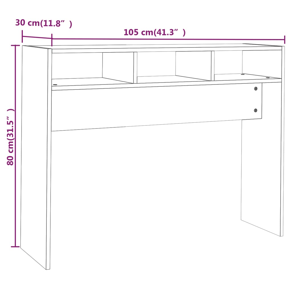 konsolbord 105x30x80 cm konstrueret træ hvid højglans