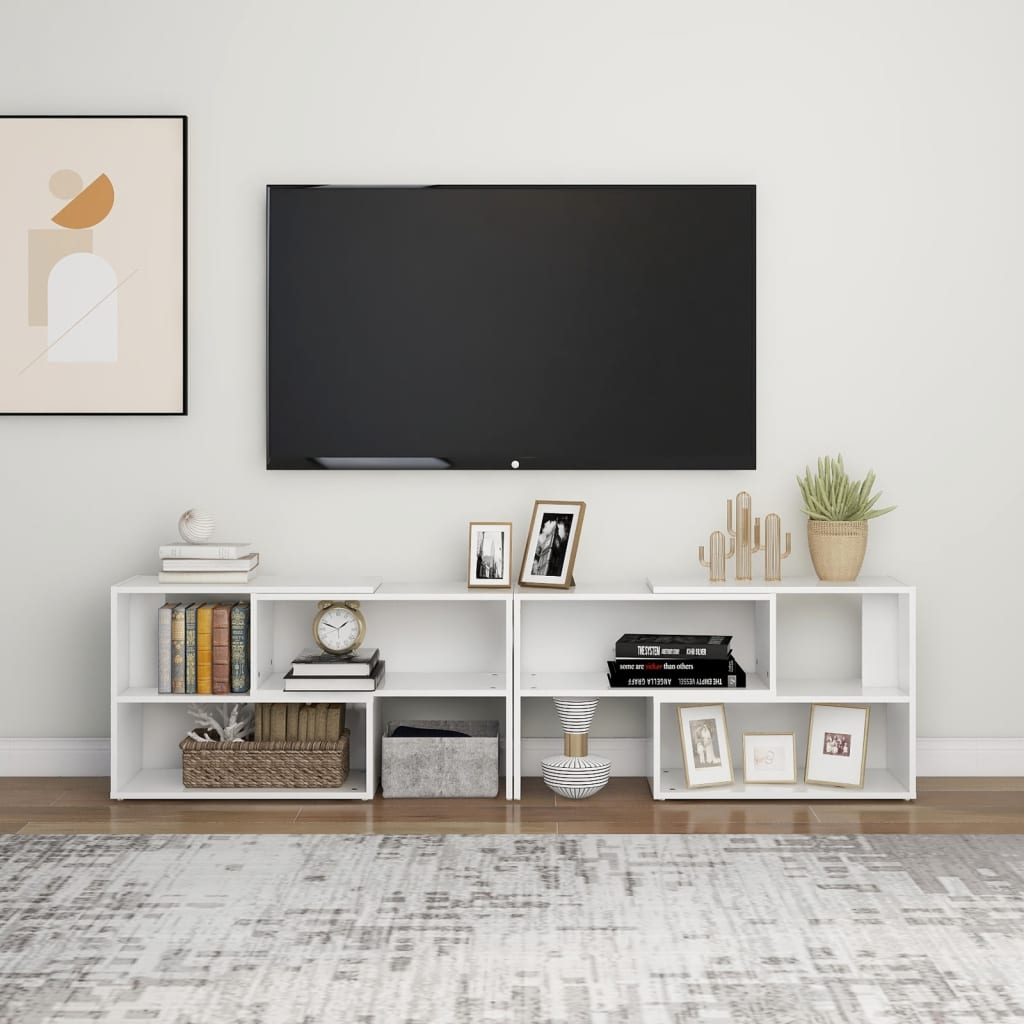 tv-skab 149x30x52 cm konstrueret træ hvid højglans