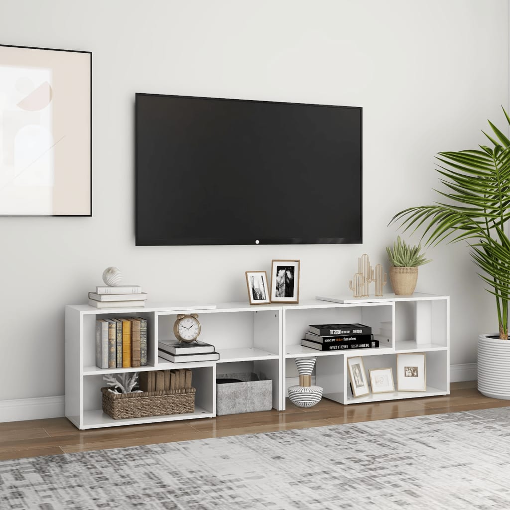 tv-skab 149x30x52 cm konstrueret træ hvid højglans