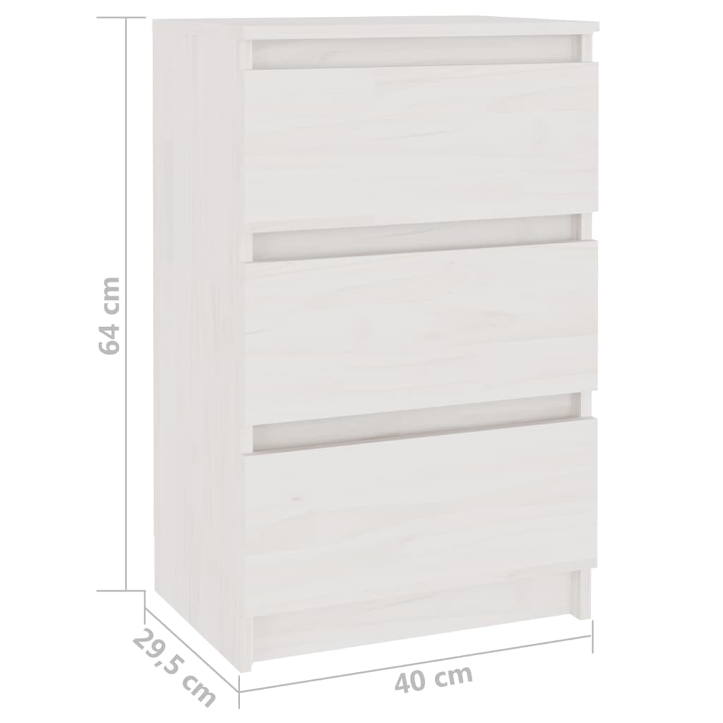 sengebord 40x29,5x64 cm massivt fyrretræ hvid