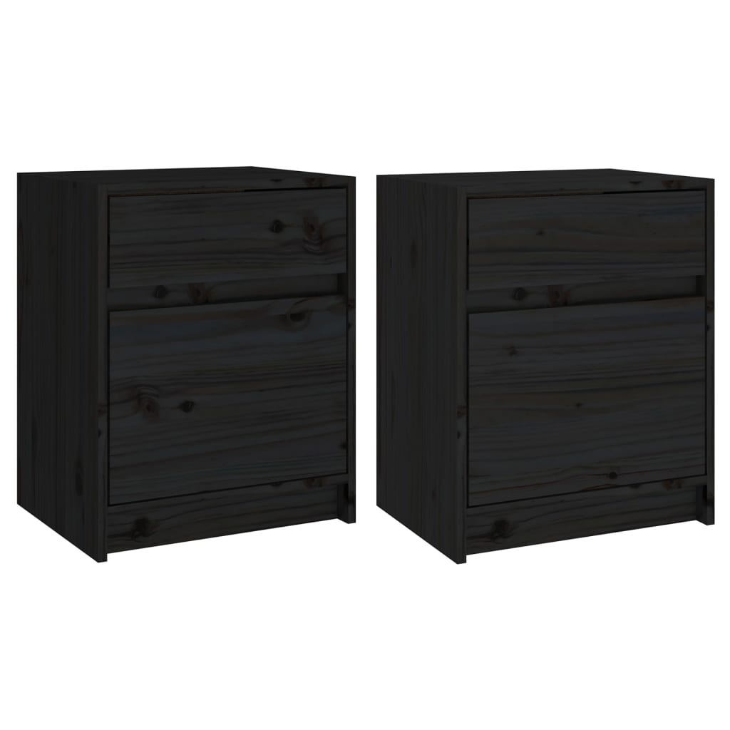 sengeskabe 2 stk. 40x31x50 cm massivt fyrretræ sort