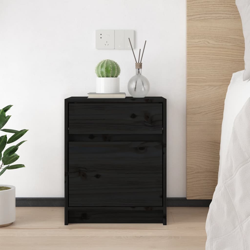sengeskabe 2 stk. 40x31x50 cm massivt fyrretræ sort