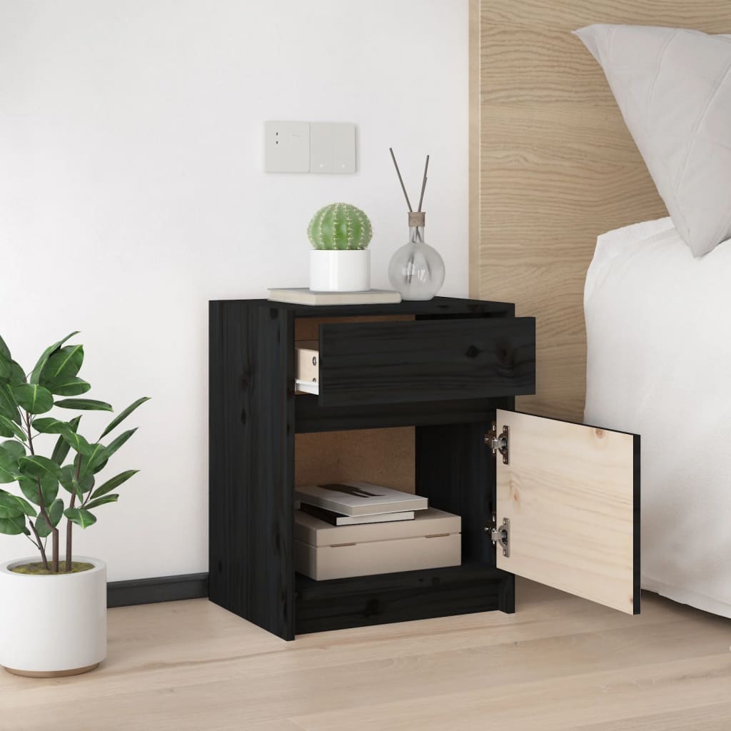 sengeskabe 2 stk. 40x31x50 cm massivt fyrretræ sort