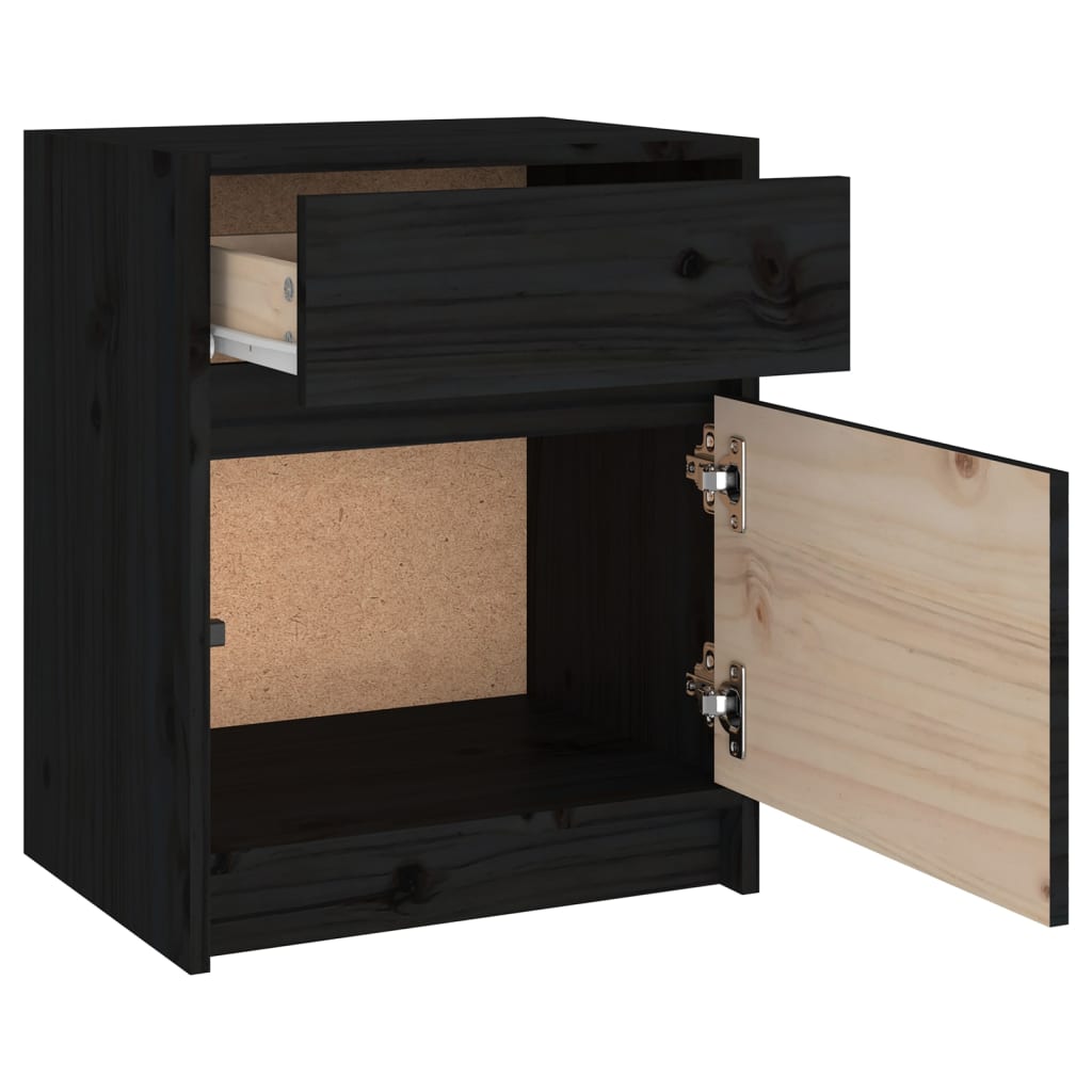 sengeskabe 2 stk. 40x31x50 cm massivt fyrretræ sort