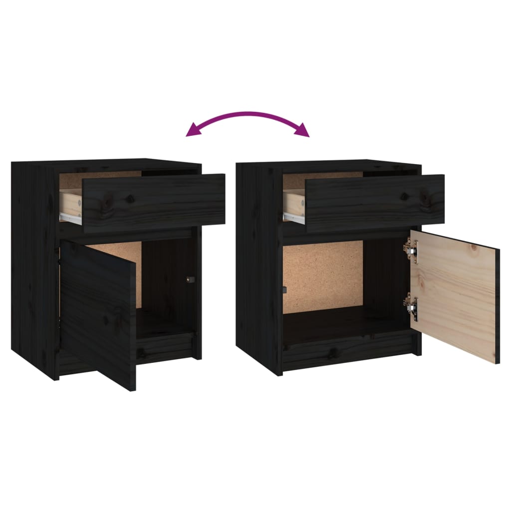 sengeskabe 2 stk. 40x31x50 cm massivt fyrretræ sort