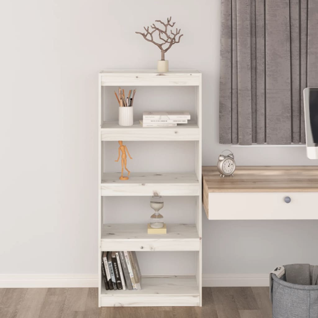 bogreol/rumdeler 60x30x135,5 cm massivt fyrretræ hvid