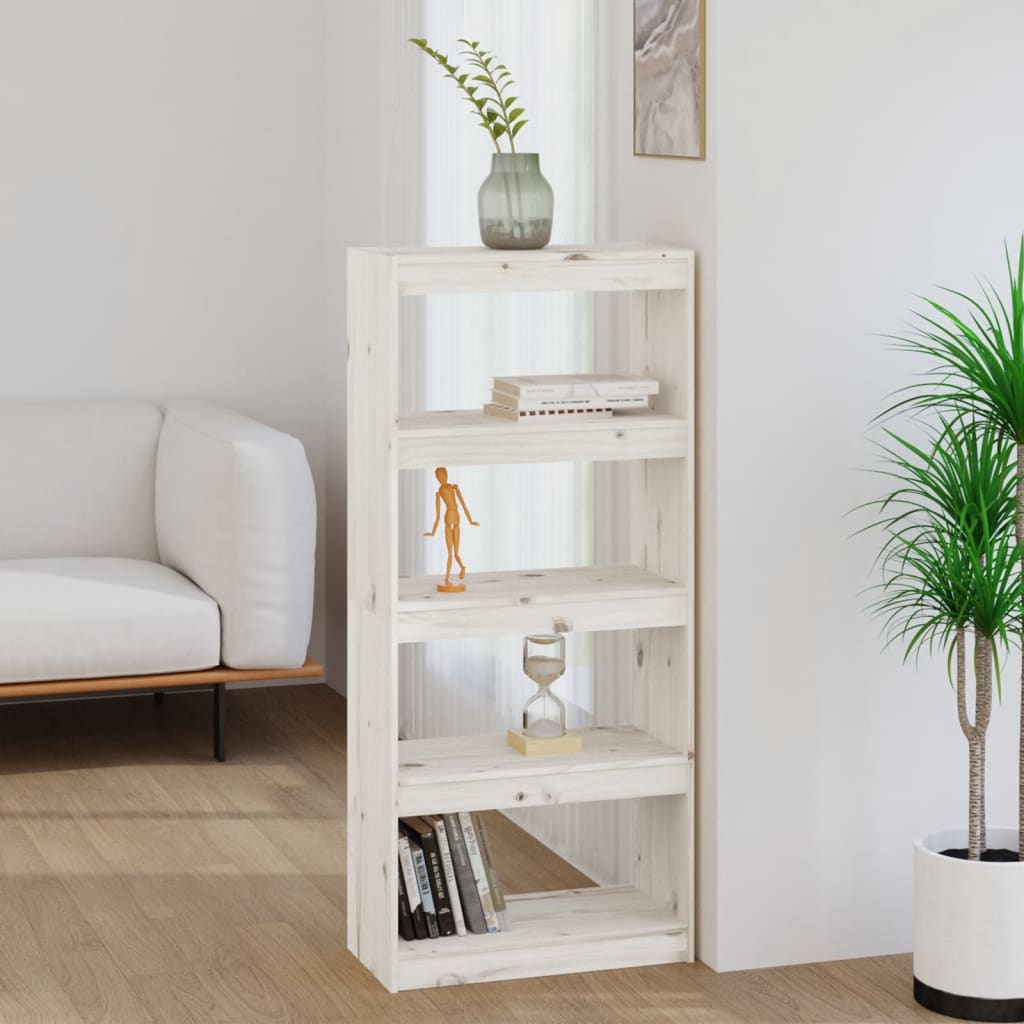 bogreol/rumdeler 60x30x135,5 cm massivt fyrretræ hvid