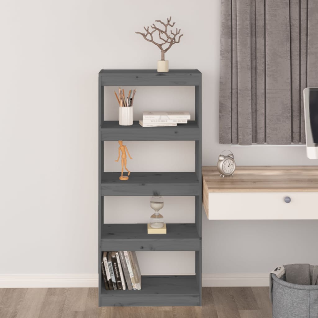 bogreol/rumdeler 60x30x135,5 cm massivt fyrretræ grå