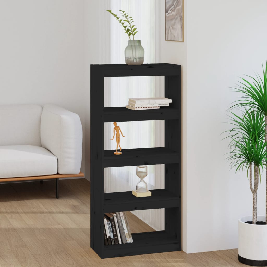 bogreol/rumdeler 60x30x135,5 cm massivt fyrretræ sort