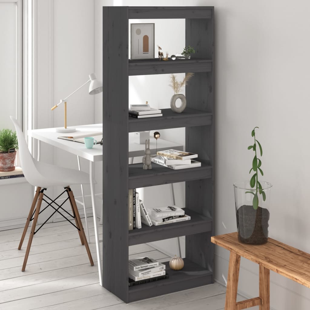bogreol/rumdeler 60x30x167,5 cm massivt fyrretræ grå