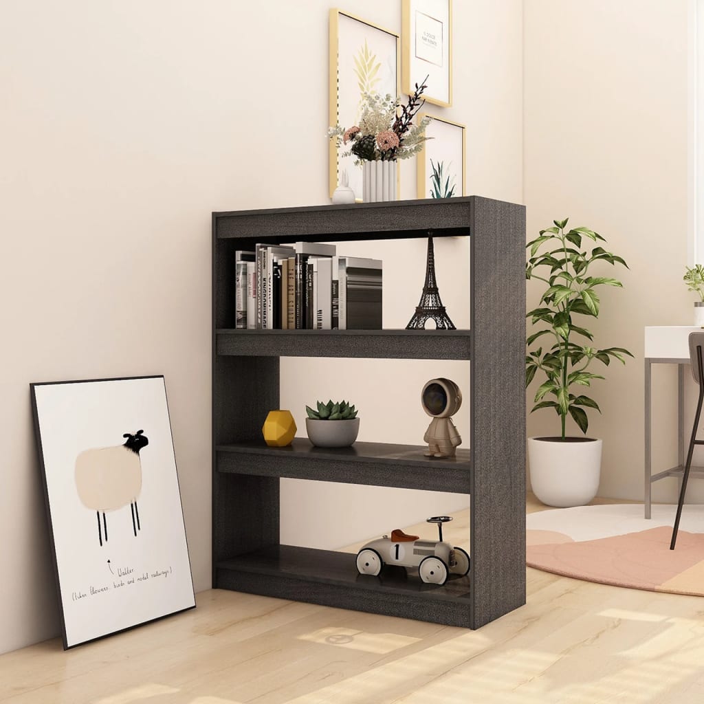 bogreol/rumdeler 100x30x103 cm massivt fyrretræ grå