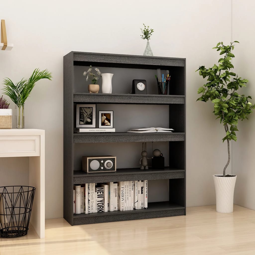 bogreol/rumdeler 100x30x135,5 cm massivt fyrretræ grå
