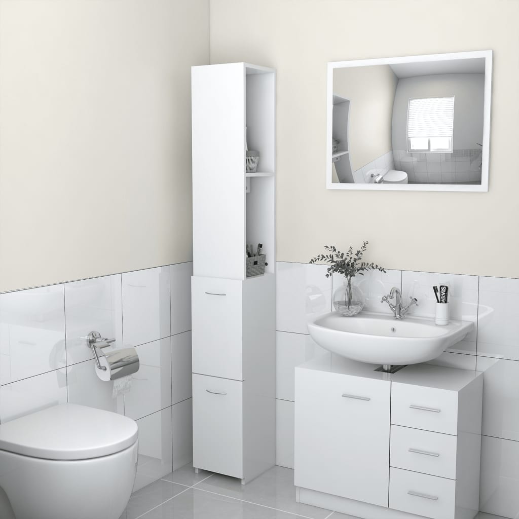badeværelsesskab 25x26,5x170 cm konstrueret træ hvid