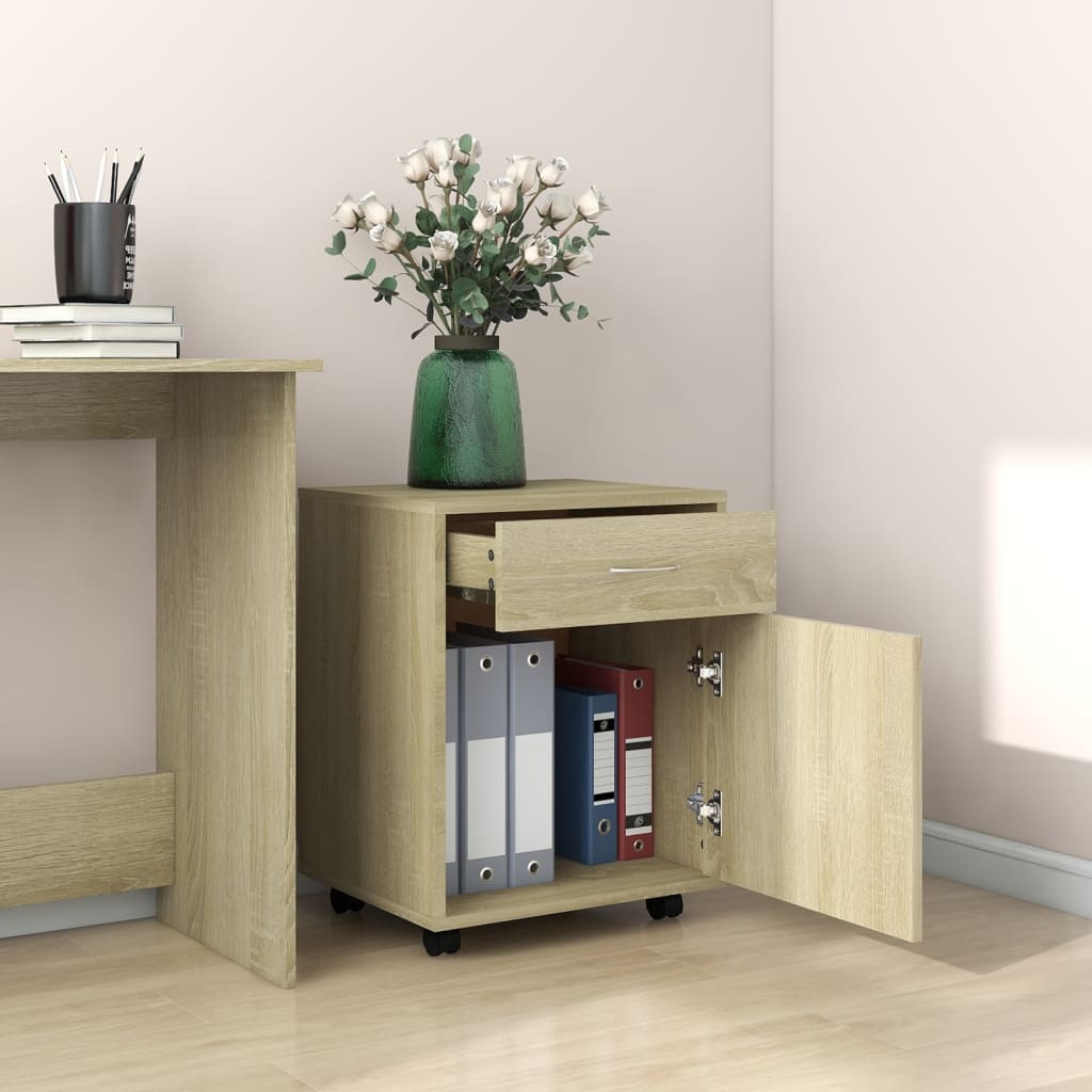 skab med hjul 45x38x54 cm konstrueret træ sonoma-eg