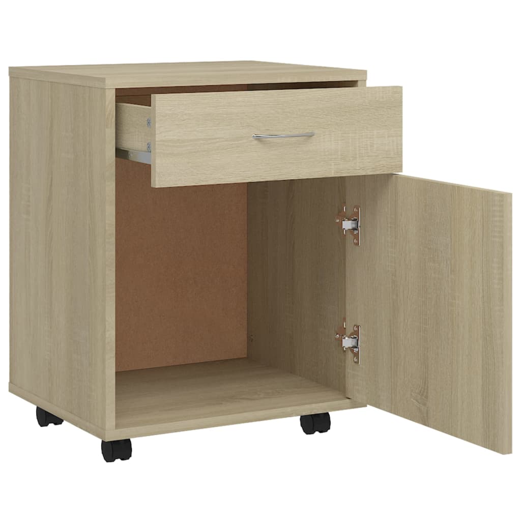 skab med hjul 45x38x54 cm konstrueret træ sonoma-eg