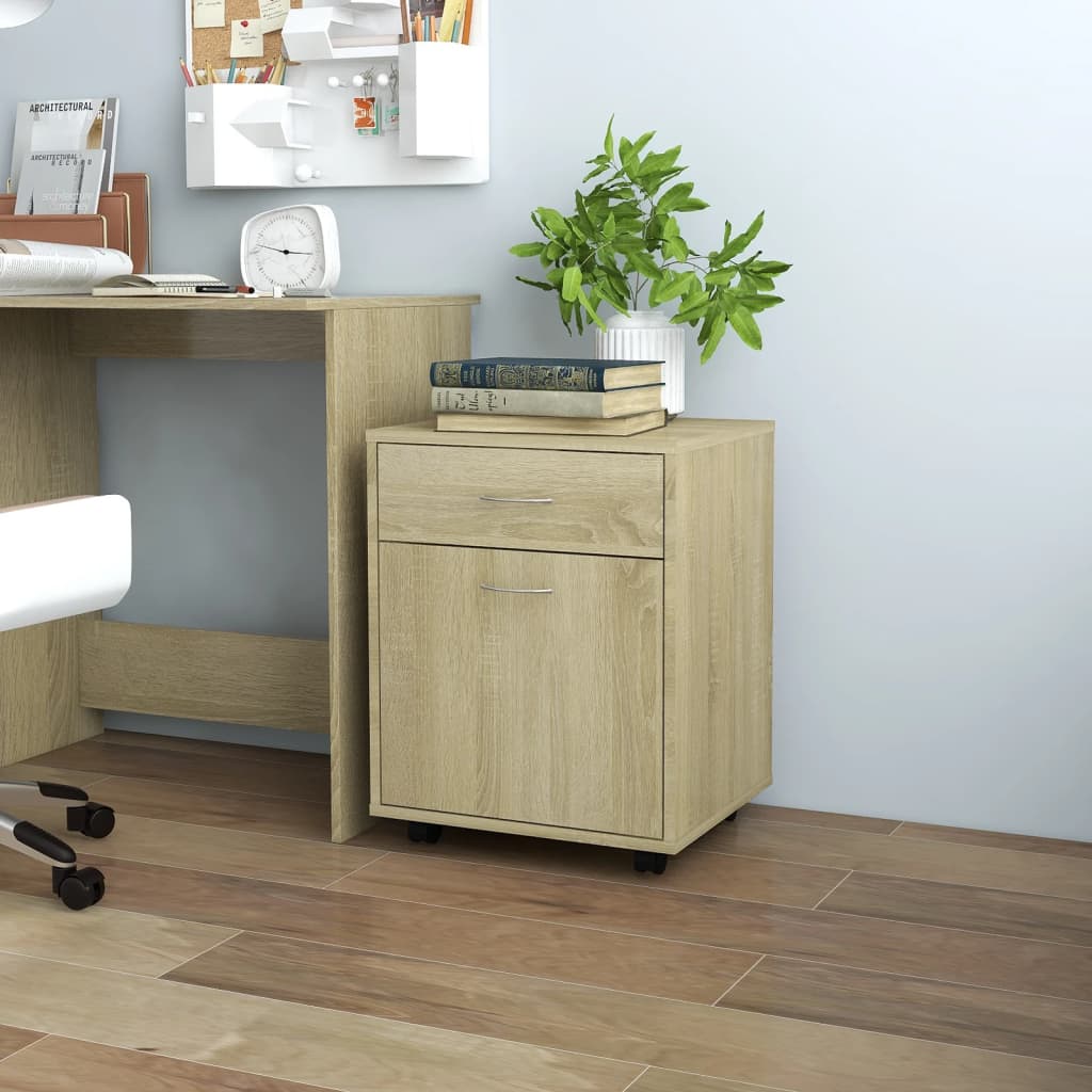 skab med hjul 45x38x54 cm konstrueret træ sonoma-eg