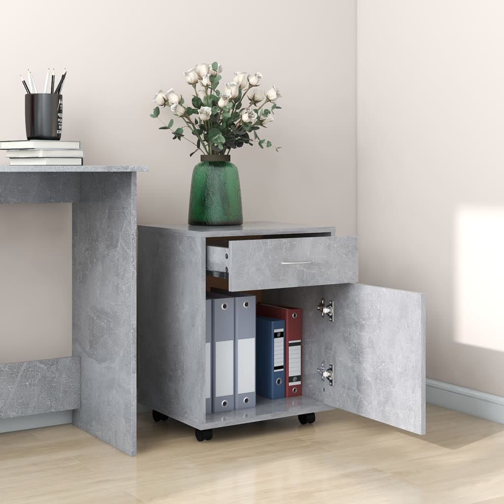 rulleskab 45x38x54 cm konstrueret træ betongrå