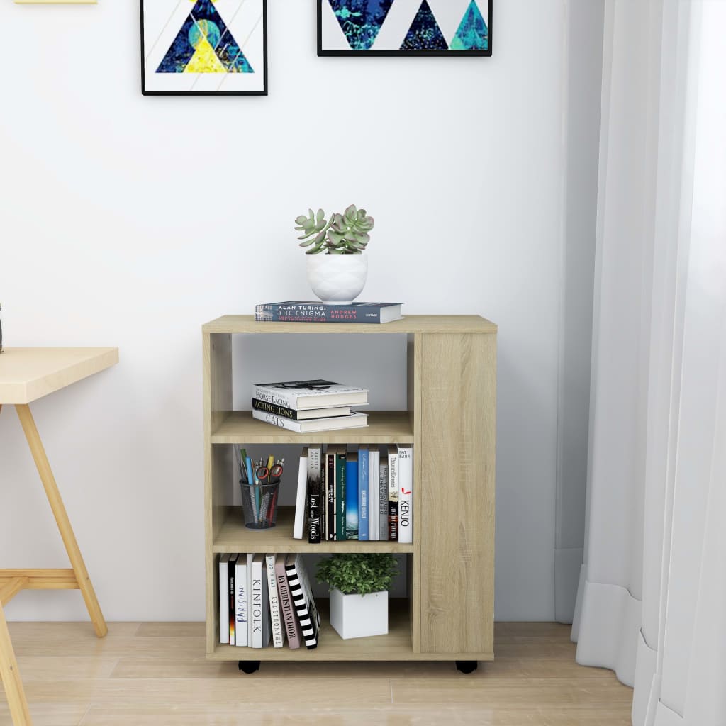 skab med hjul 60x35x75 cm konstrueret træ sonoma-eg
