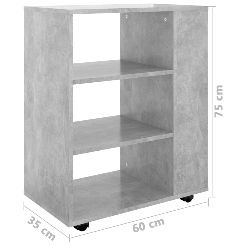 rulleskab 60x35x75 cm konstrueret træ betongrå