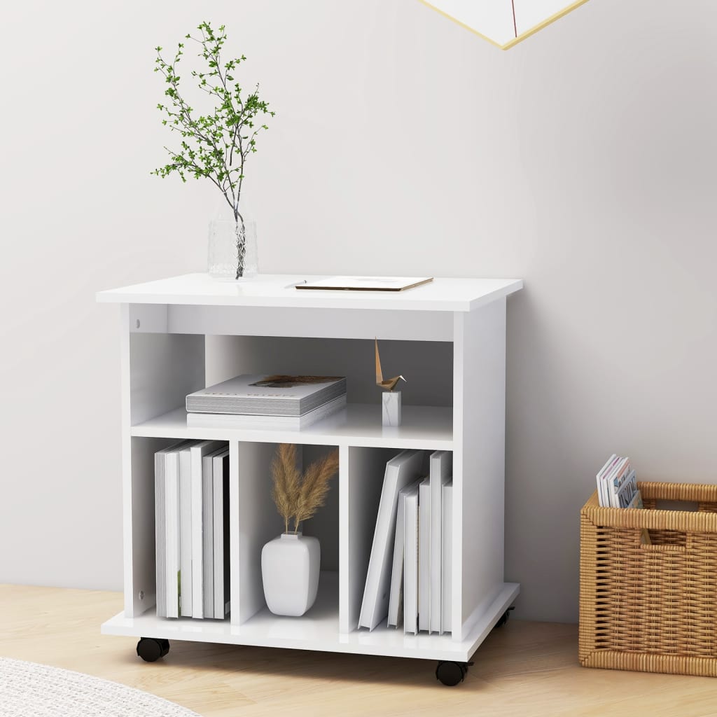 rulleskab 60x45x60 cm konstrueret træ hvid højglans
