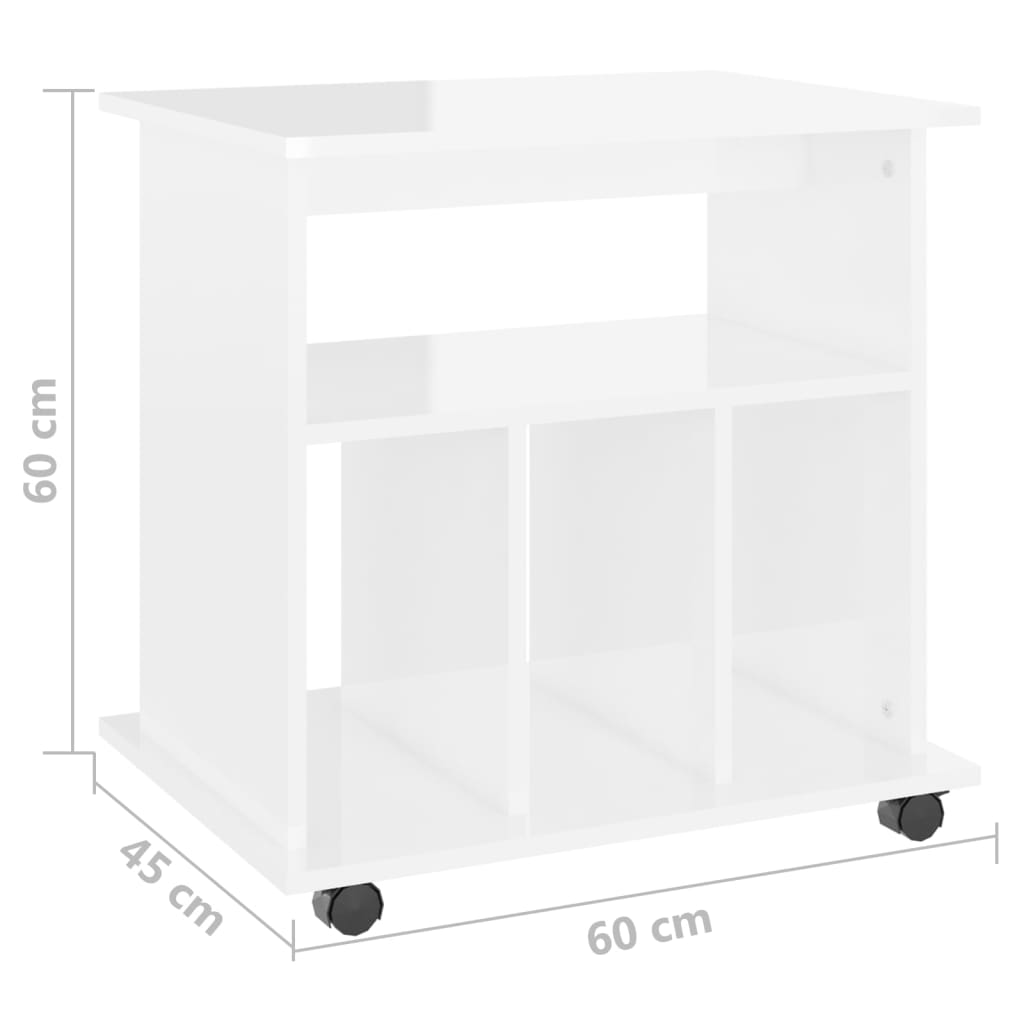 rulleskab 60x45x60 cm konstrueret træ hvid højglans
