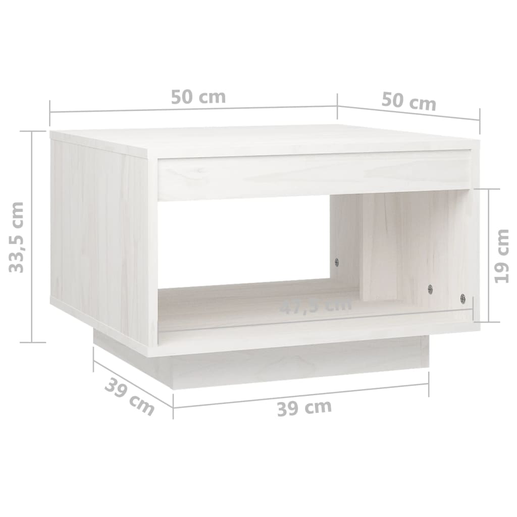 sofabord 50x50x33,5 cm massivt fyrretræ hvid