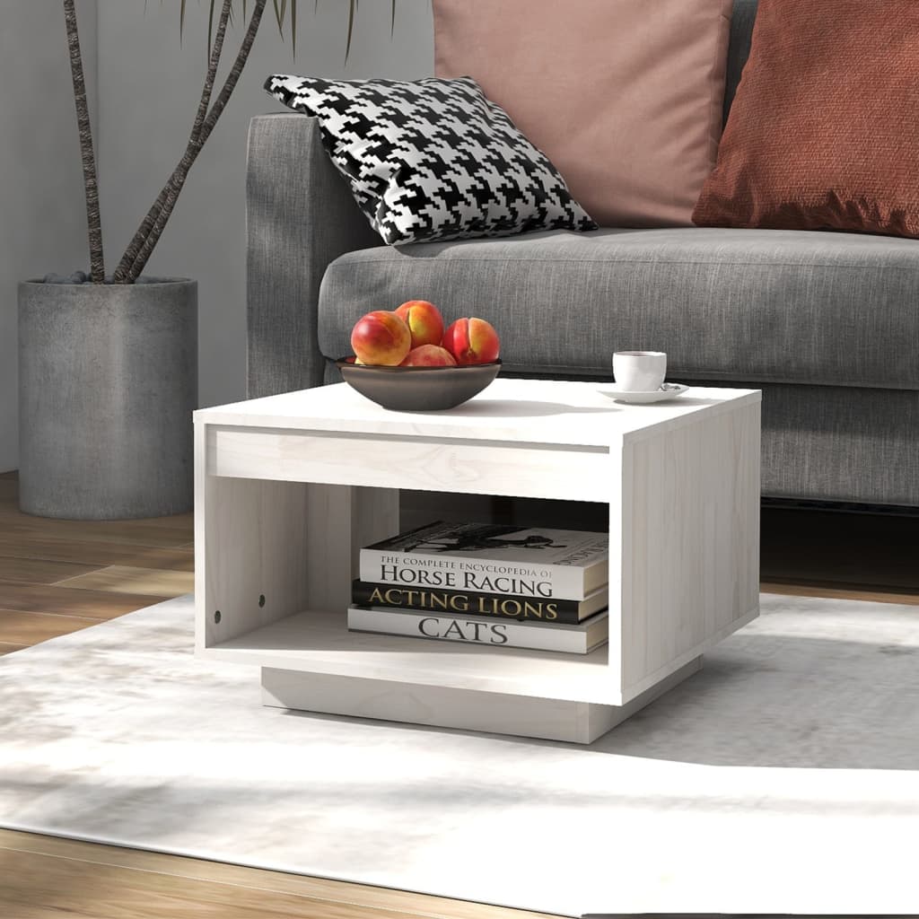 sofabord 50x50x33,5 cm massivt fyrretræ hvid