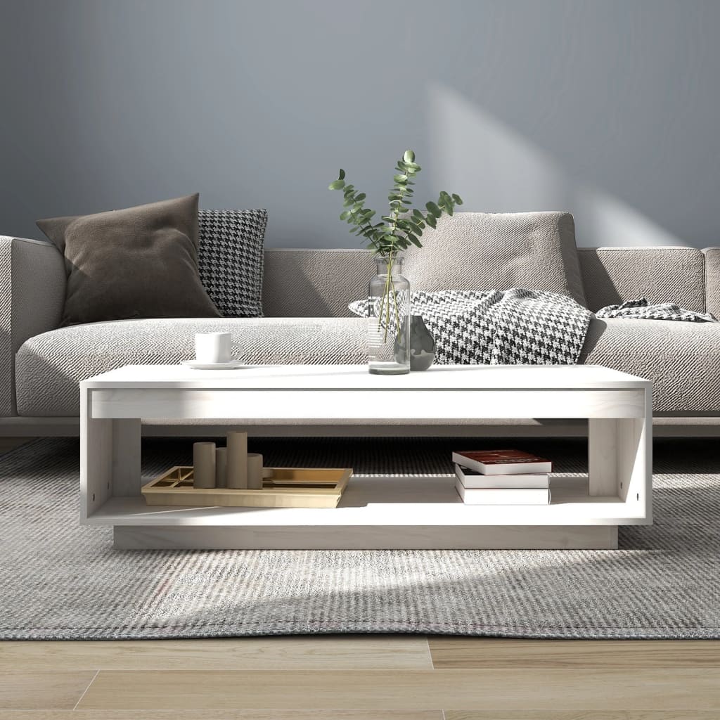 sofabord 110x50x33,5 cm massivt fyrretræ hvid