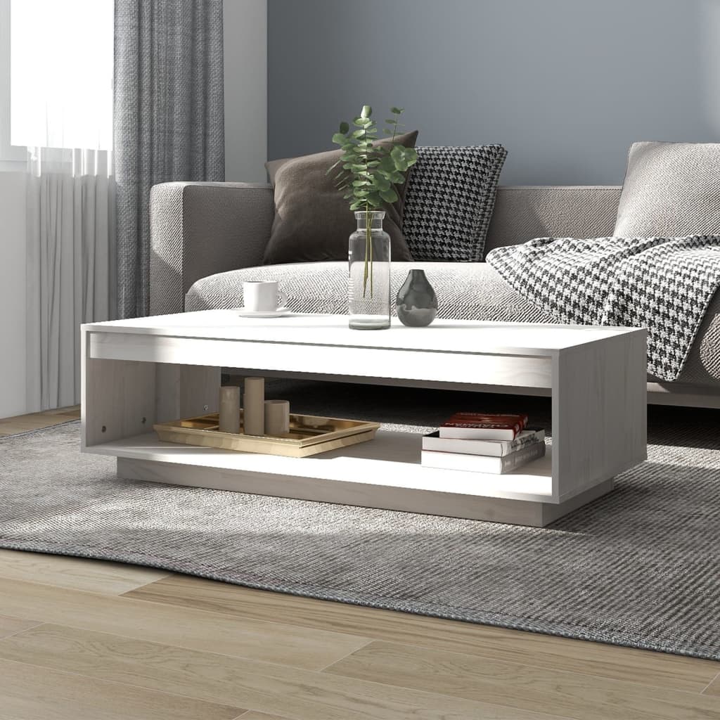 sofabord 110x50x33,5 cm massivt fyrretræ hvid